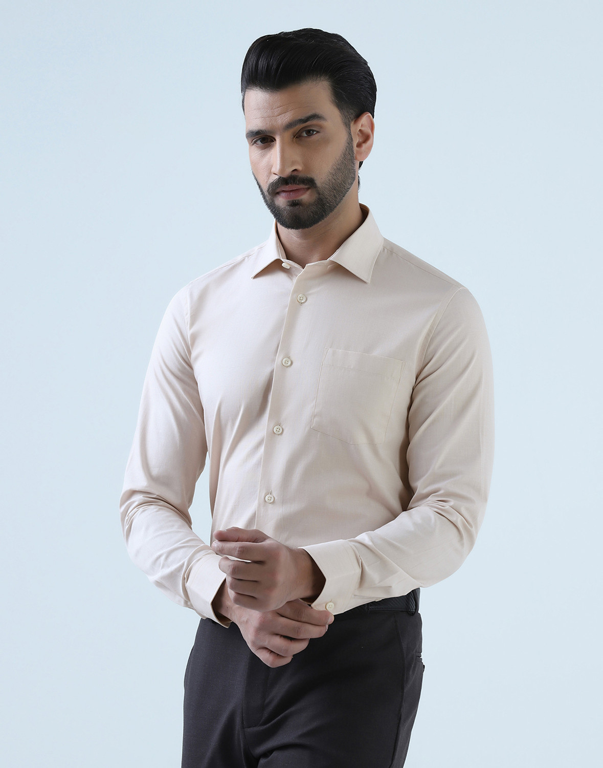 Image of Blackberrys Men Self Design Formal Cream Shirt