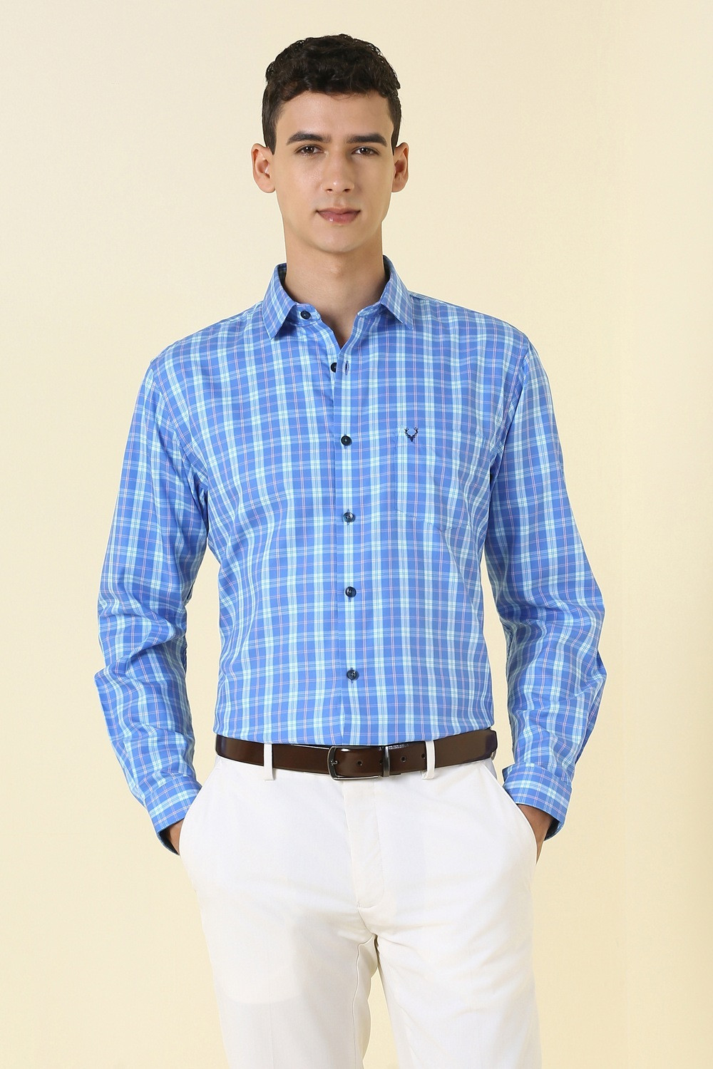 Image of Allen Solly Men Checkered Formal Blue Shirt