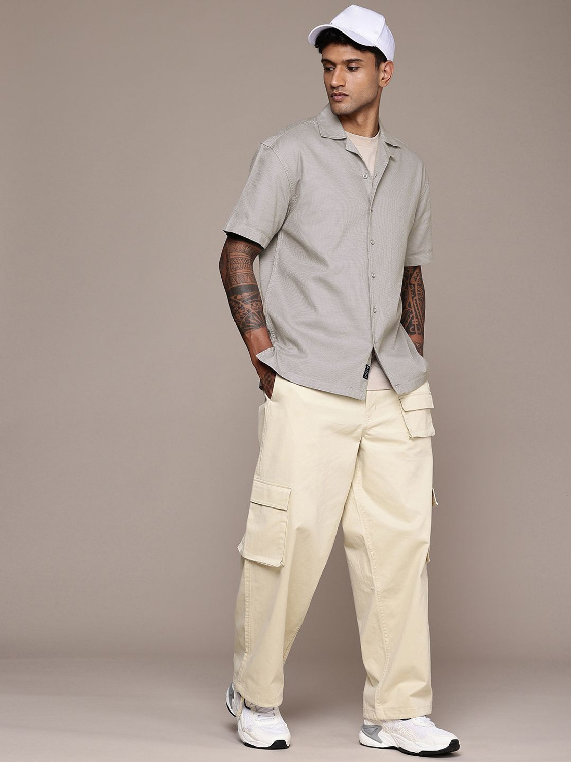 Image of Roadster Men Self Design Casual Grey Shirt