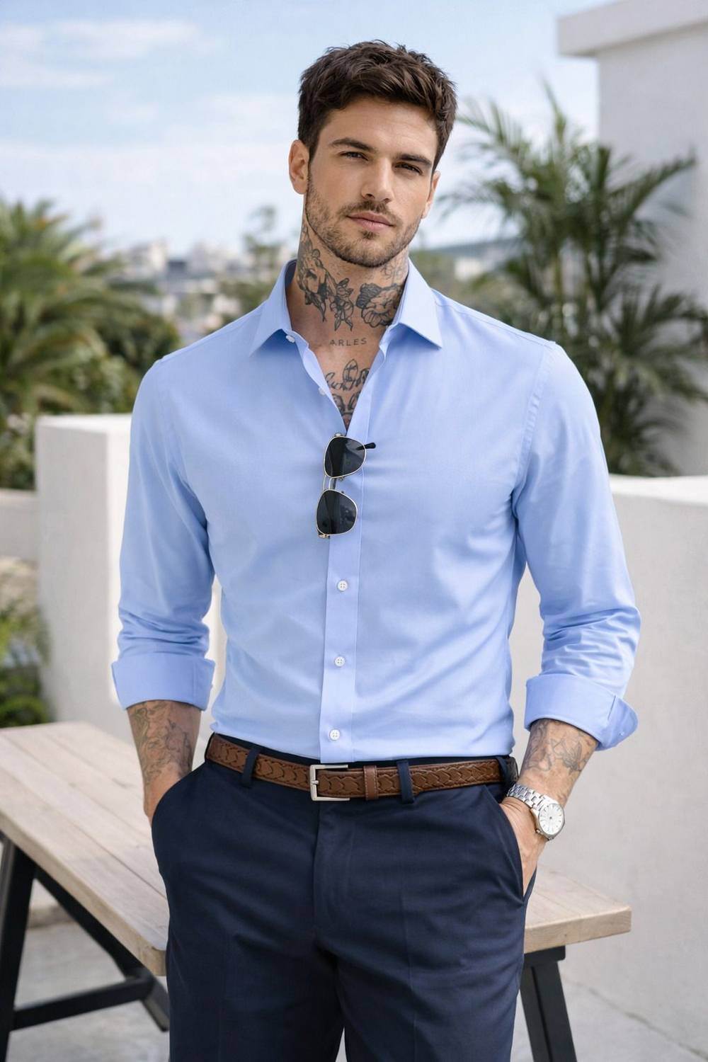 Aveer Men Solid Casual Light Blue Shirt