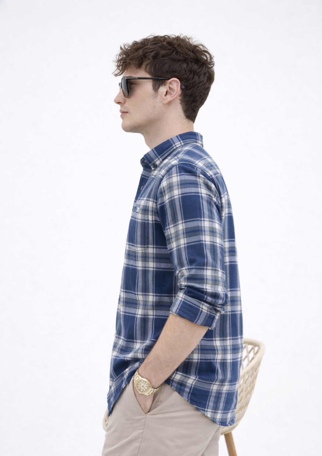 Image of Jai Textiles Men Checkered Casual Dark Blue Shirt