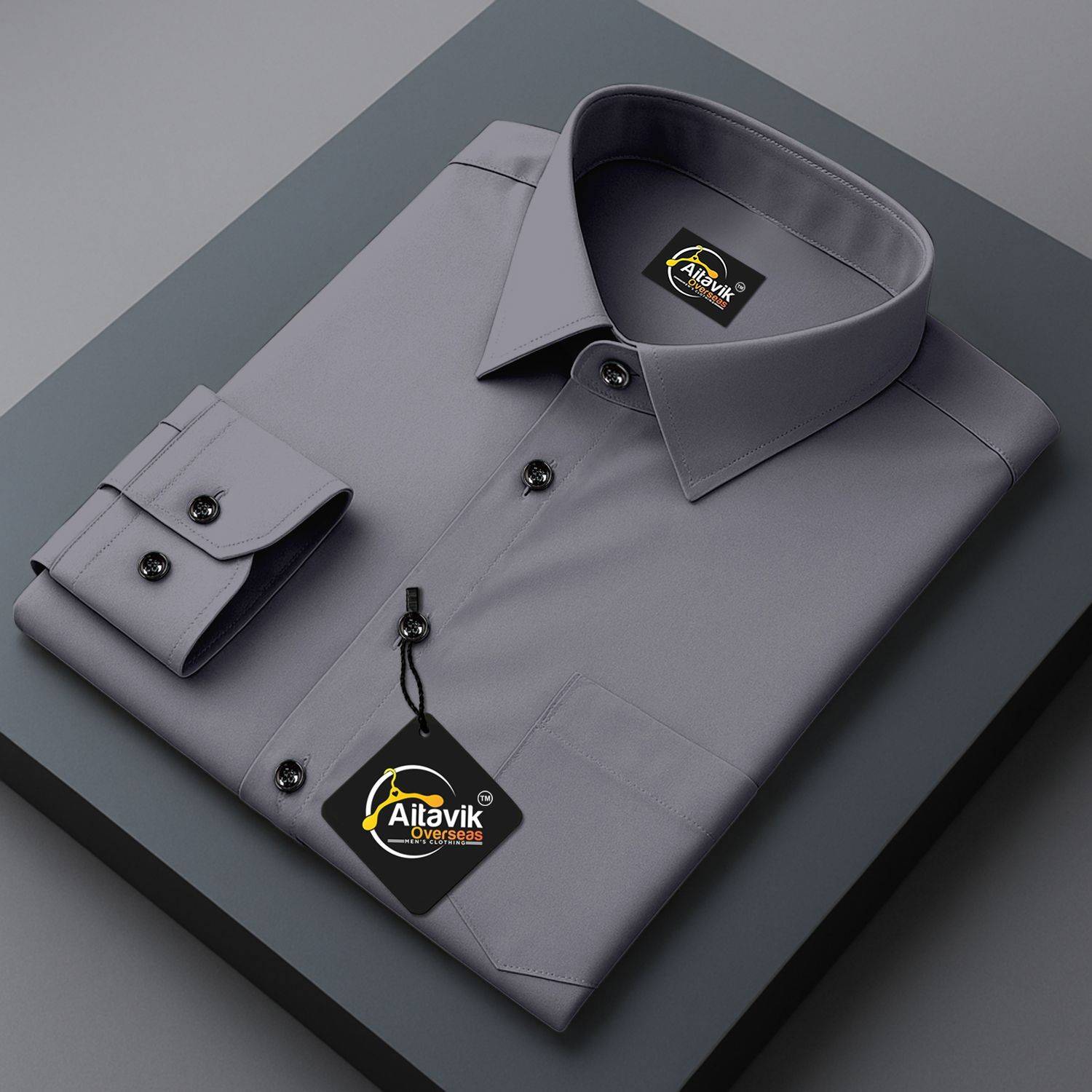 AITAVIKOVERSEAS Men Solid Formal Grey Shirt