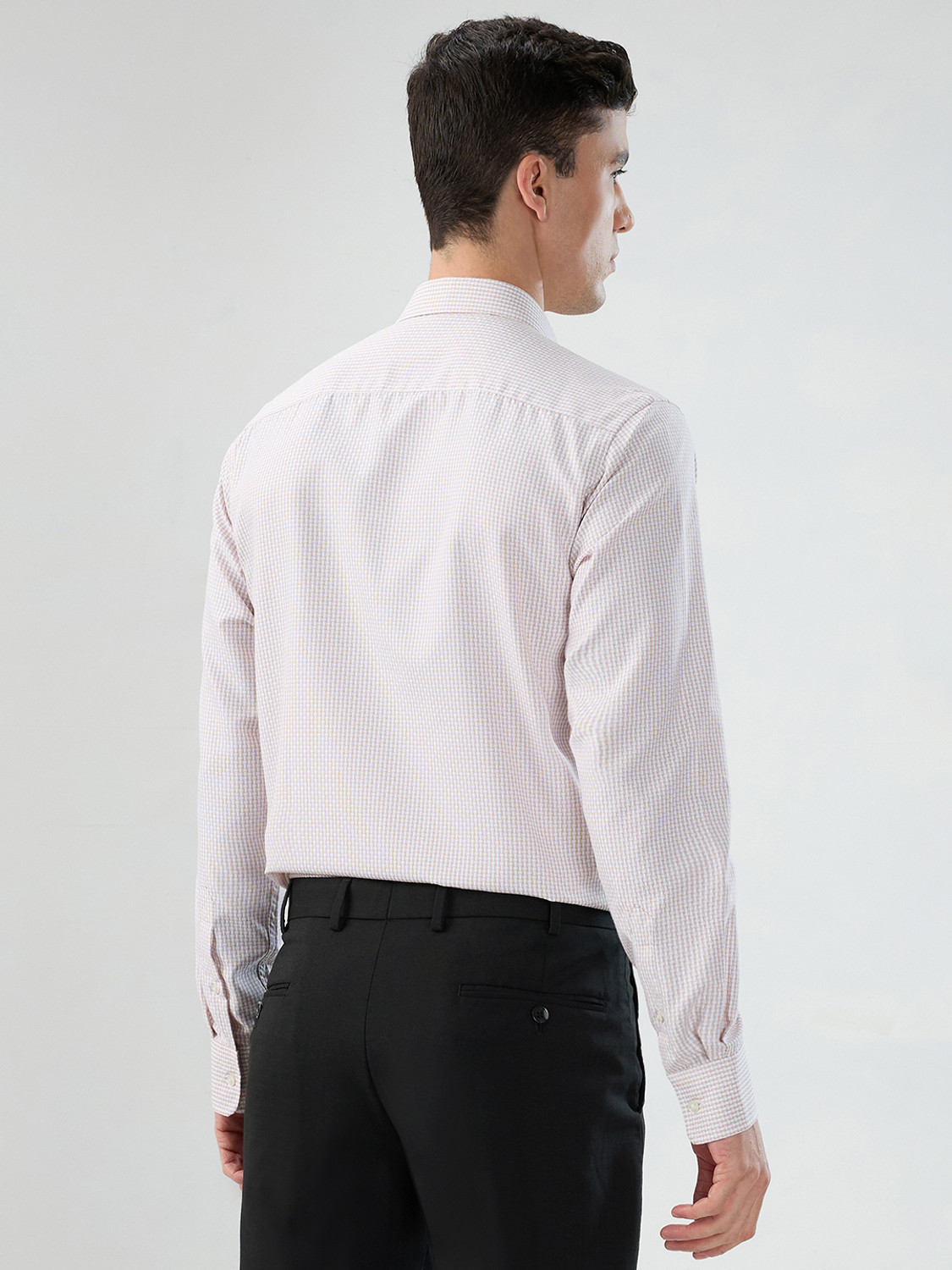 Image of PARK AVENUE Men Checkered Formal Beige Shirt