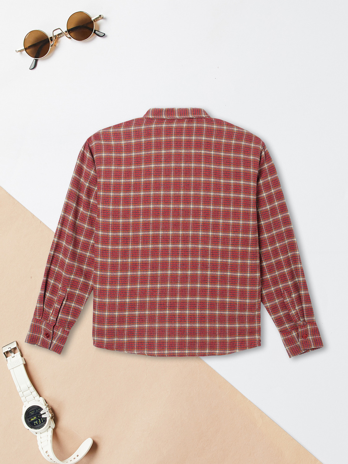 Image of MAX Boys Checkered Casual Red Shirt