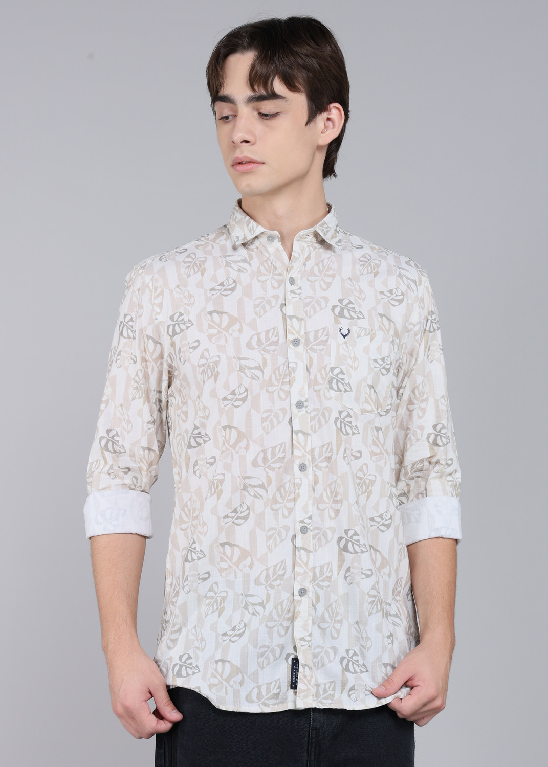 Image of Allen Solly Men Regular Fit Printed, Floral Print Spread Collar Casual Shirt
