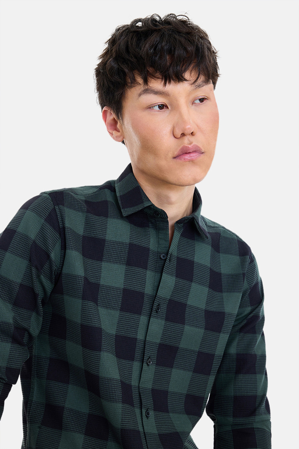 Image of Snitch Men Checkered Casual Dark Green Shirt