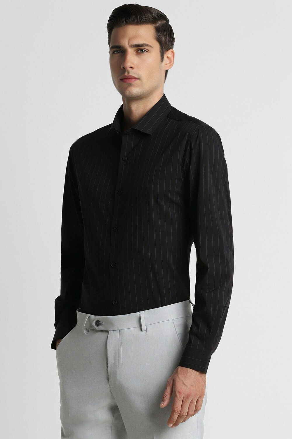 Image of PETER ENGLAND Men Striped Formal Black Shirt