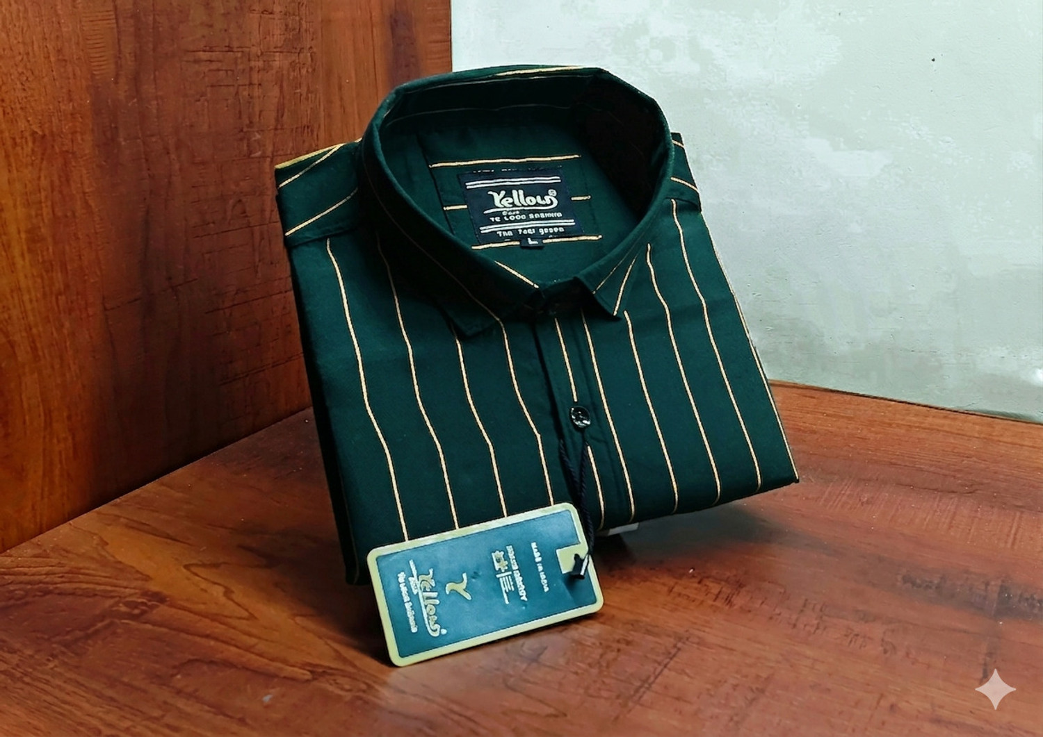 Image of YELLOWDASH Men Striped Casual Dark Green Shirt