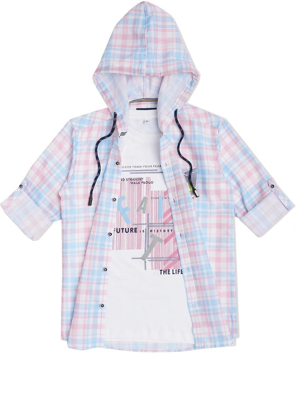 Image of CAVIO Boys Checkered Casual Pink Shirt