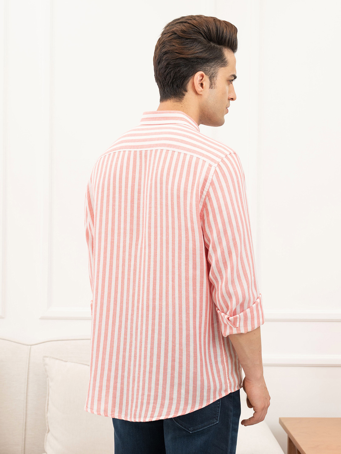 Image of RED TAPE Men Striped Casual Orange Shirt