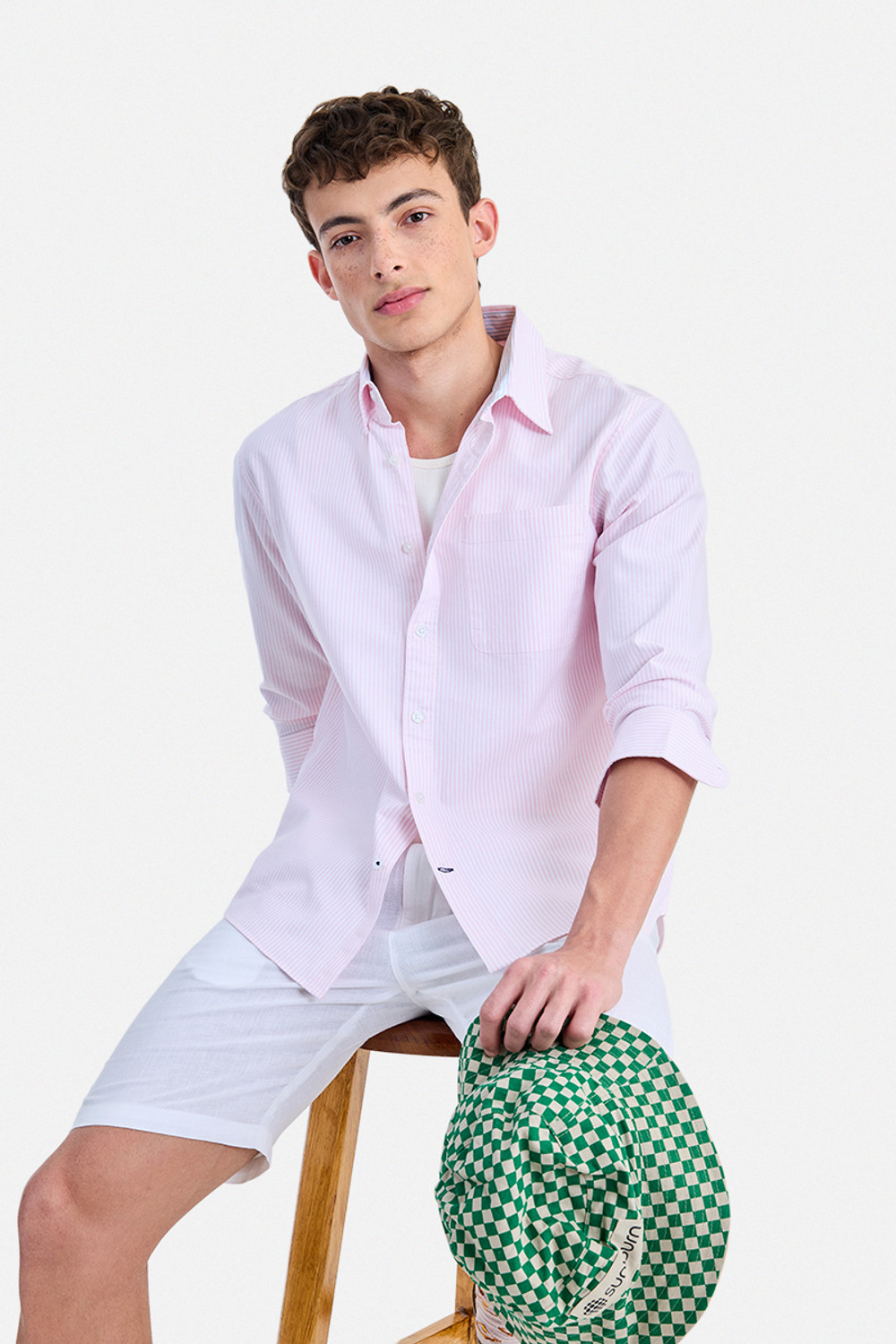 Image of Snitch Men Striped Casual Pink Shirt