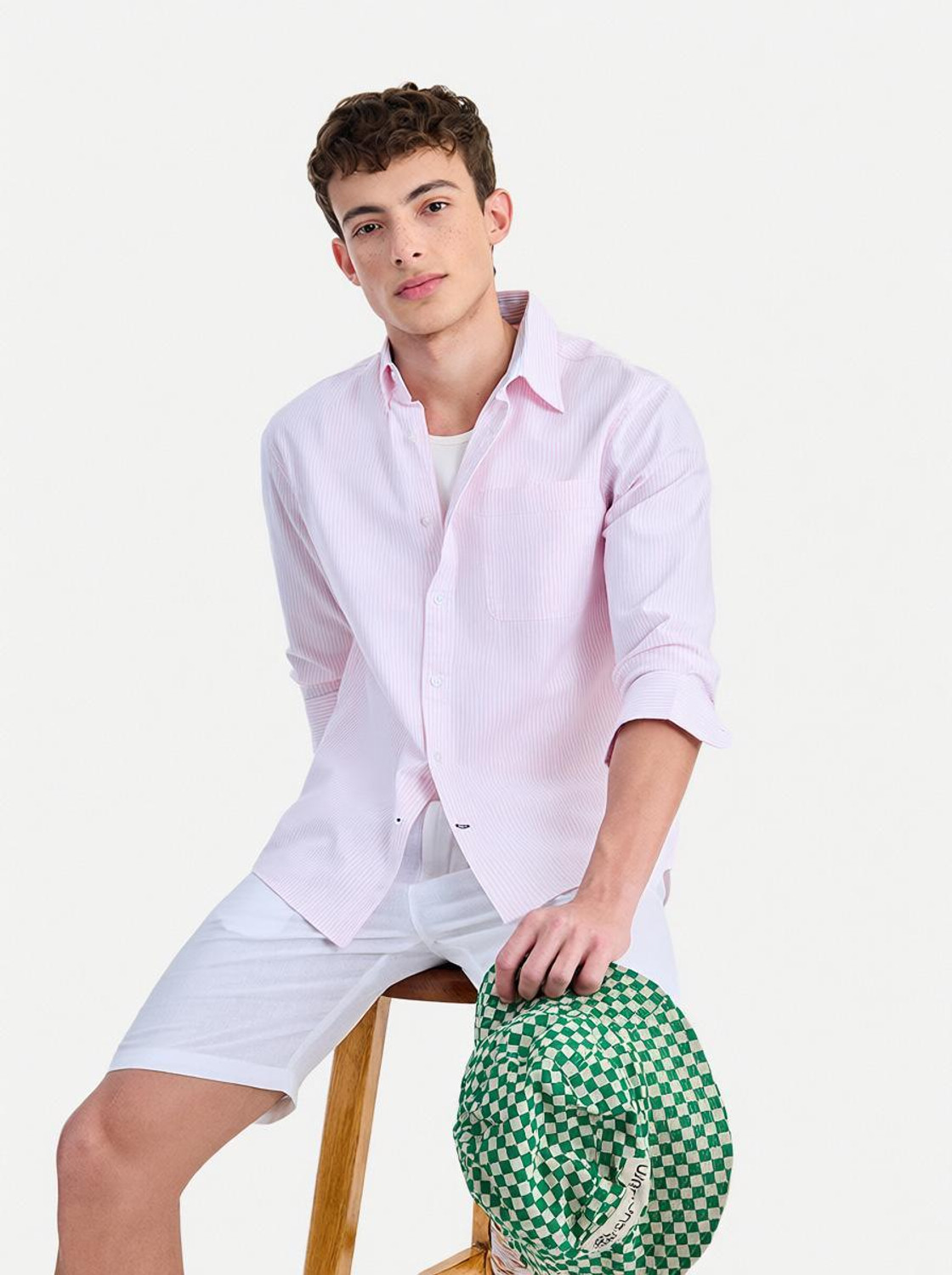 Image of Snitch Men Striped Casual Pink Shirt