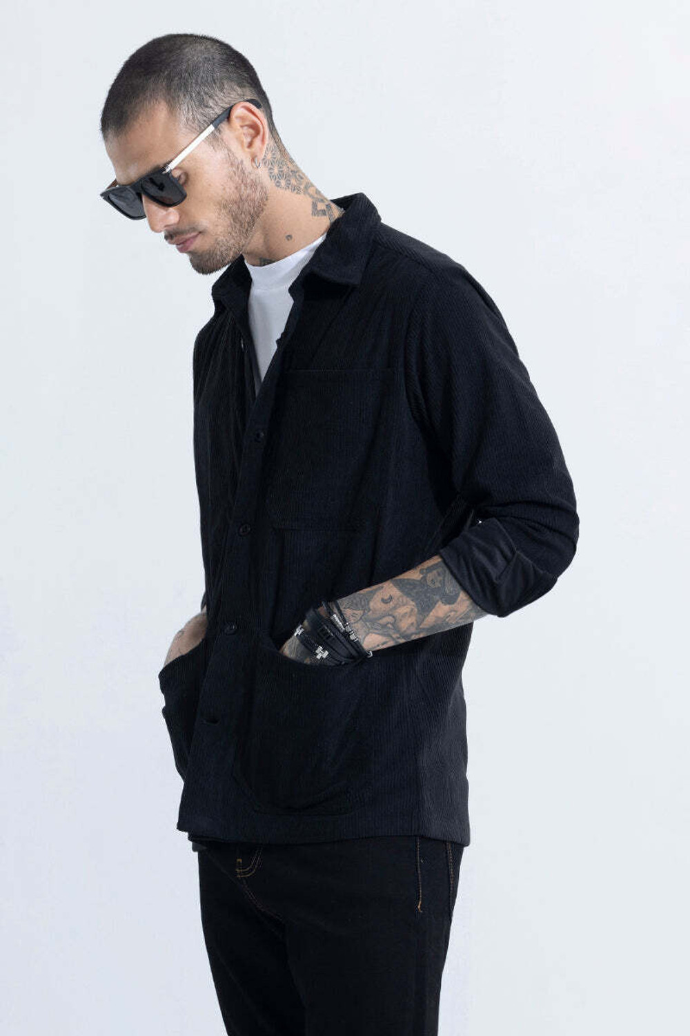 Image of Snitch Men Solid Casual Black Shirt
