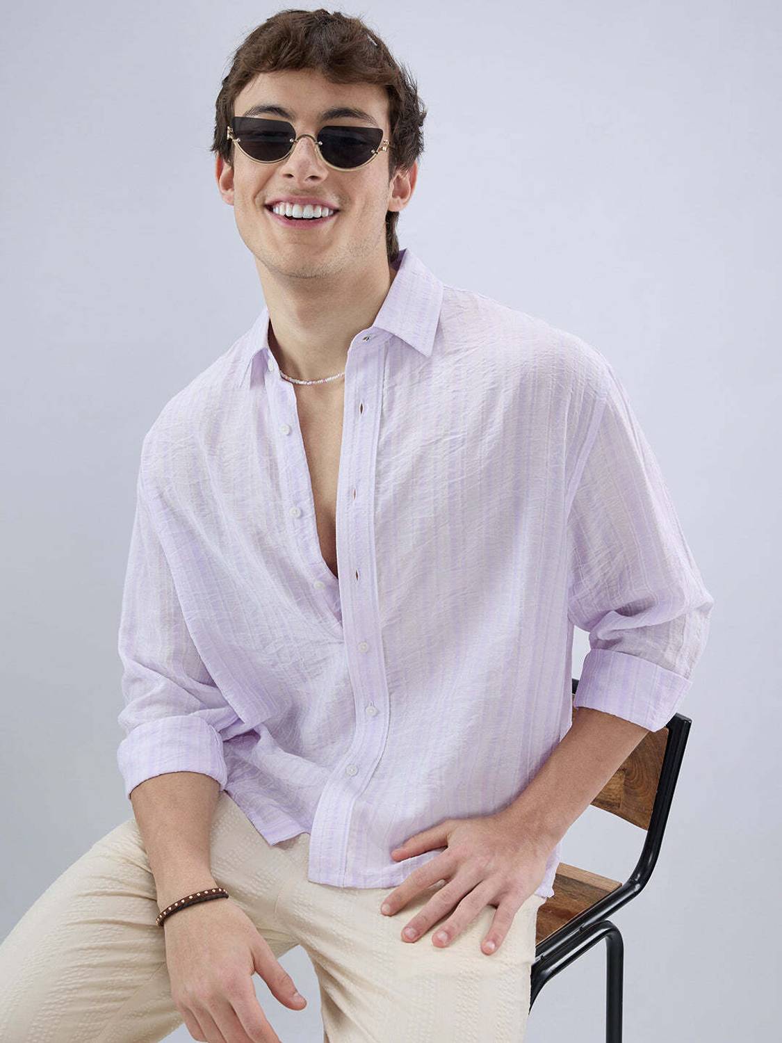 VASTRADO Men Purple Striped Casual Shirt - Image 2