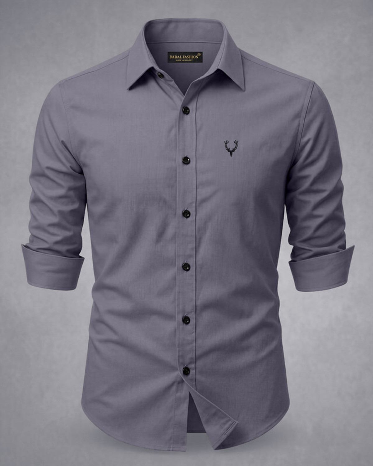 Image of Badal Fashion Men Solid Formal Grey Shirt