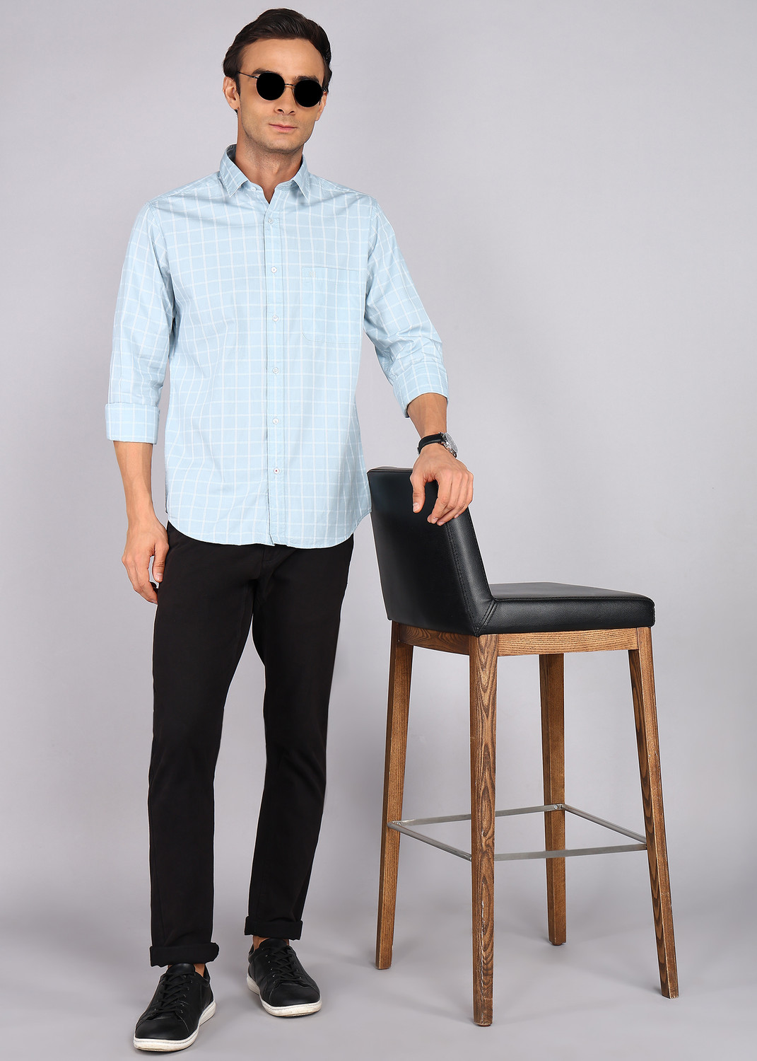 Image of Raymond Men Checkered Casual Blue Shirt