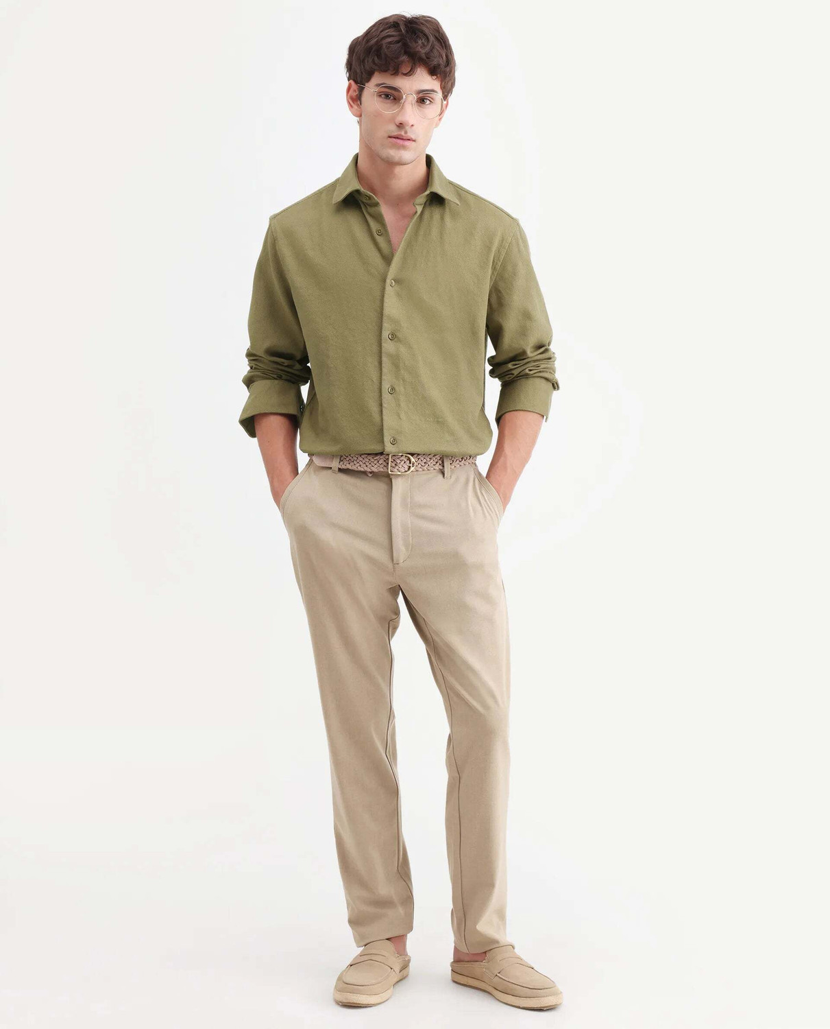 Image of RARE RABBIT Men Regular Fit Solid Spread Collar Casual Shirt