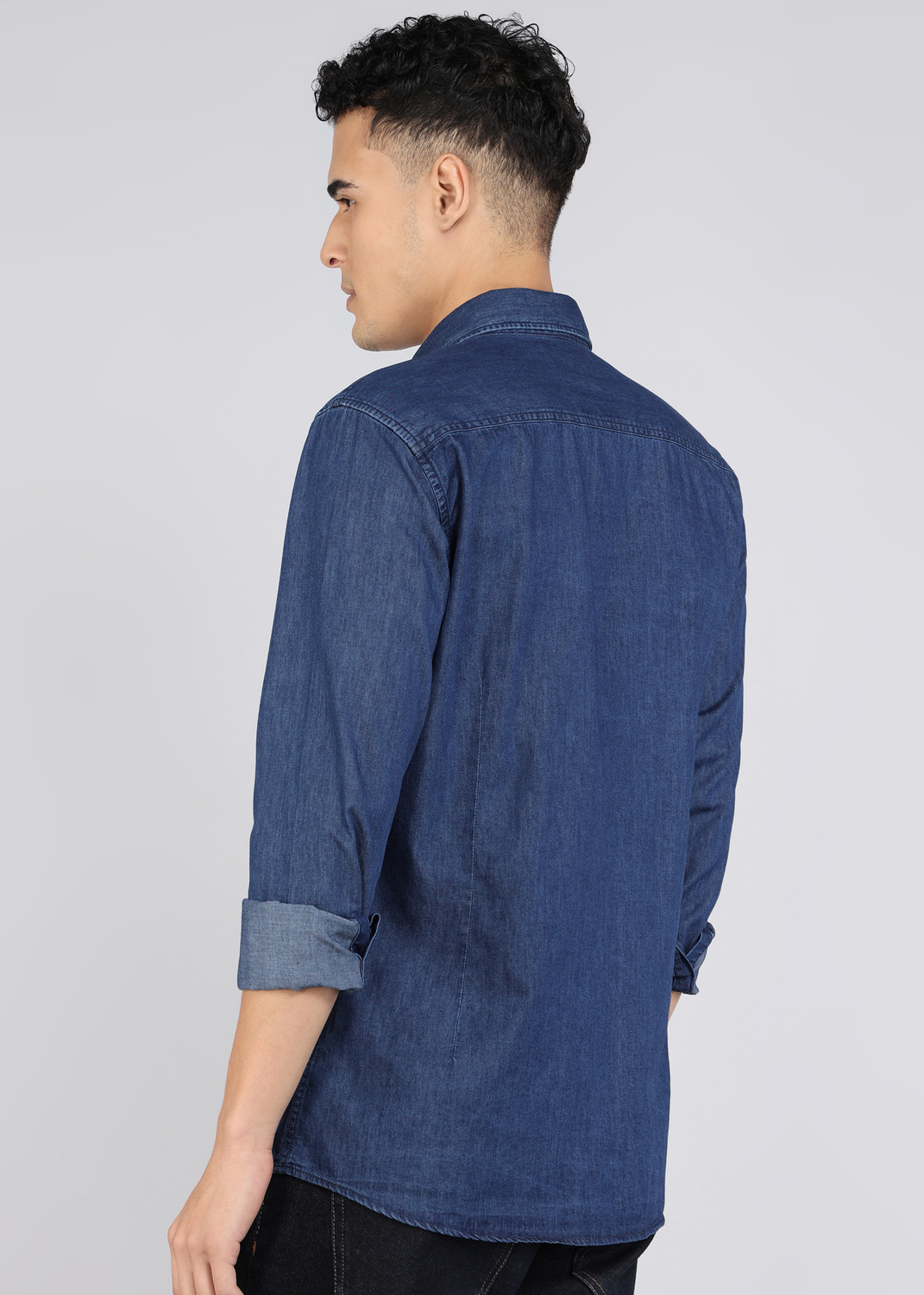 Image of KILLER Men Solid Casual Dark Blue Shirt
