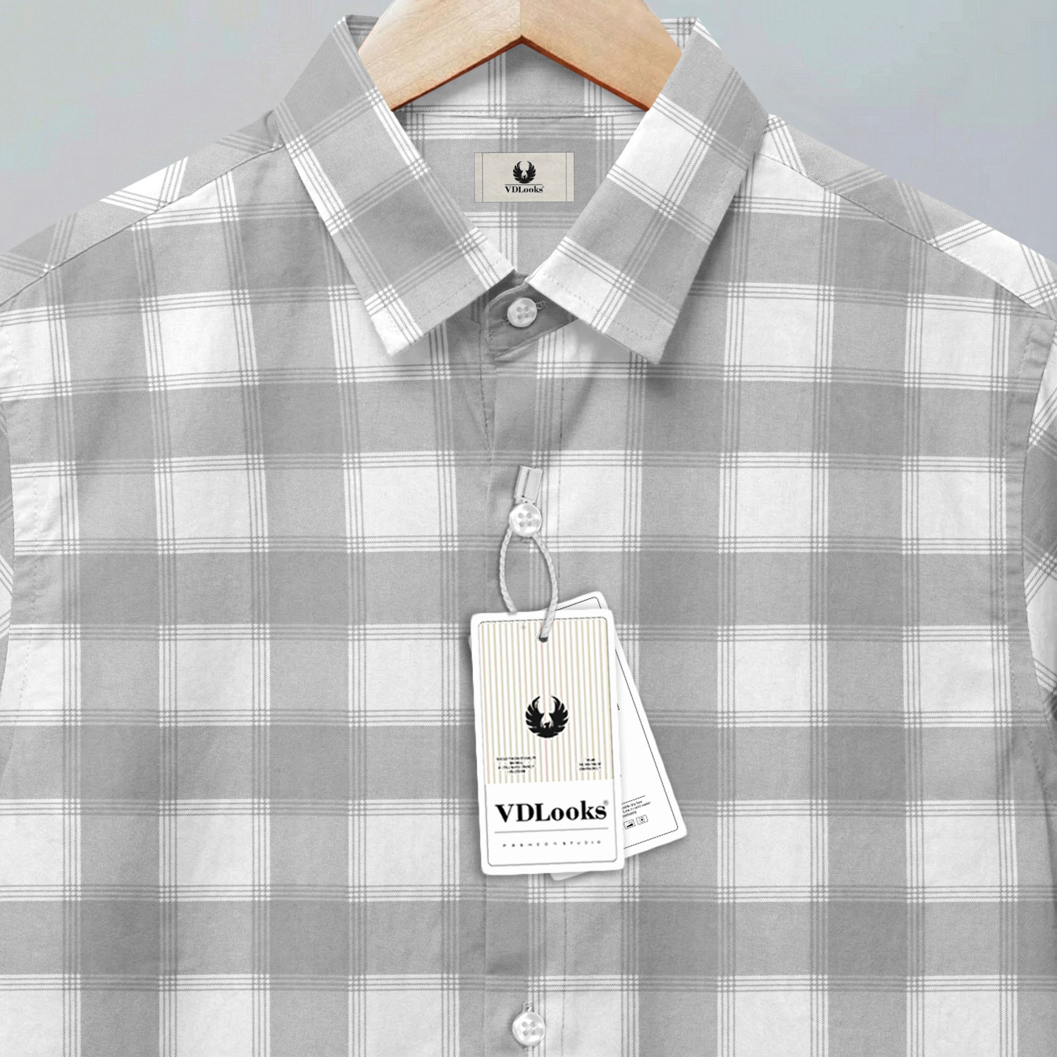 Image of VD Looks Men Checkered Casual Grey, White Shirt