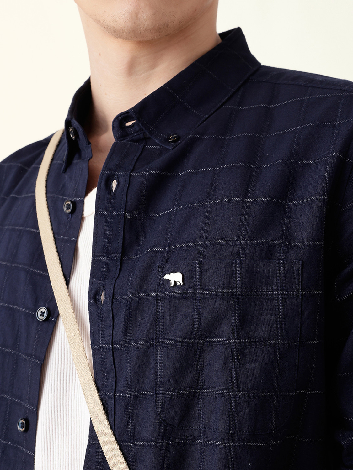 Image of THE BEAR HOUSE Men Checkered Casual Blue Shirt