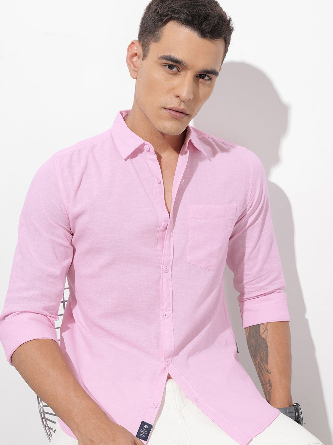 Image of Roadster Men Solid Casual Pink Shirt