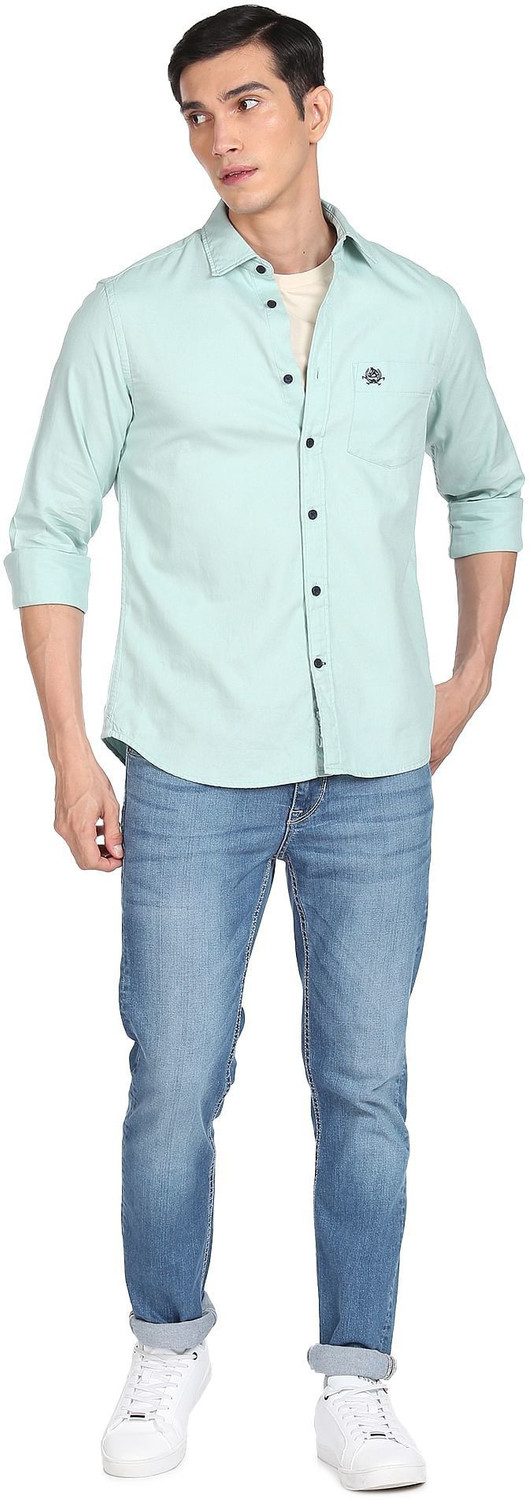 Image of U.S. POLO ASSN. Men Solid Casual Green Shirt