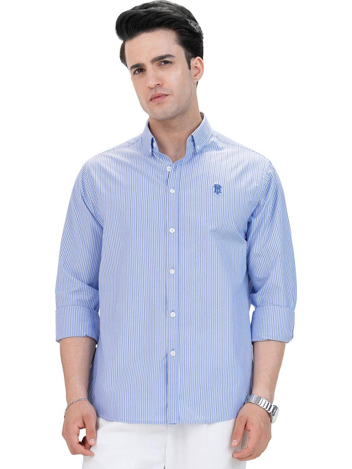 Image of RED TAPE Men Relaxed Fit Striped Button Down Collar Casual Shirt