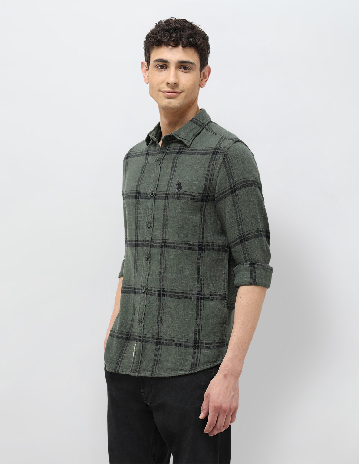 Image of U.S. Polo Assn. Denim Co. Men Checkered Casual Green Shirt