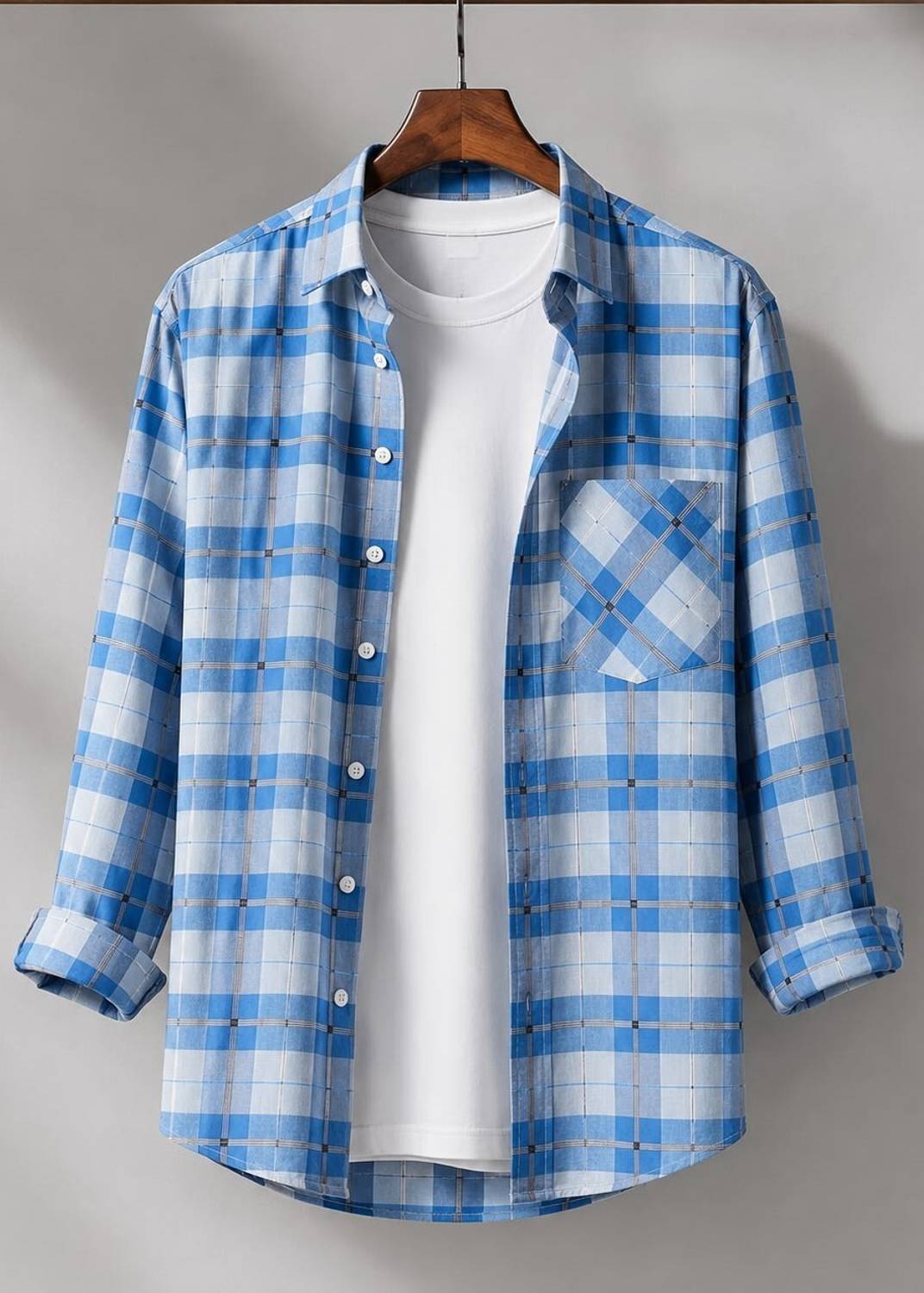 Shimak Men Checkered Casual Blue Shirt - Image 1