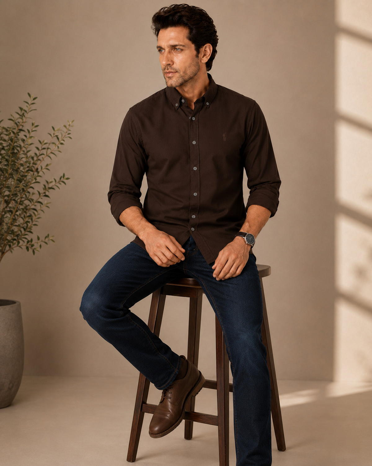Image of TPJ Mart Men Solid Casual Brown Shirt