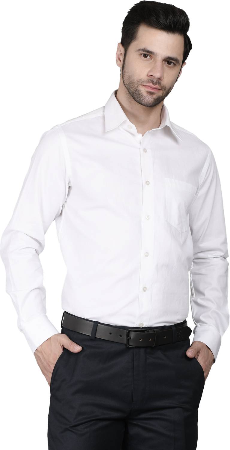 APKR Men Solid Formal White Shirt