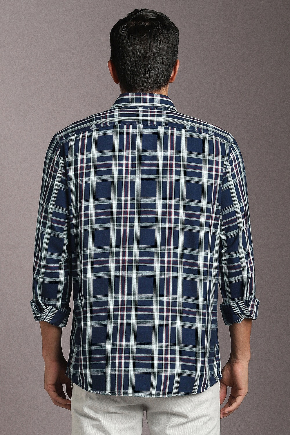 Image of LOUIS PHILIPPE Men Checkered Casual Dark Blue Shirt