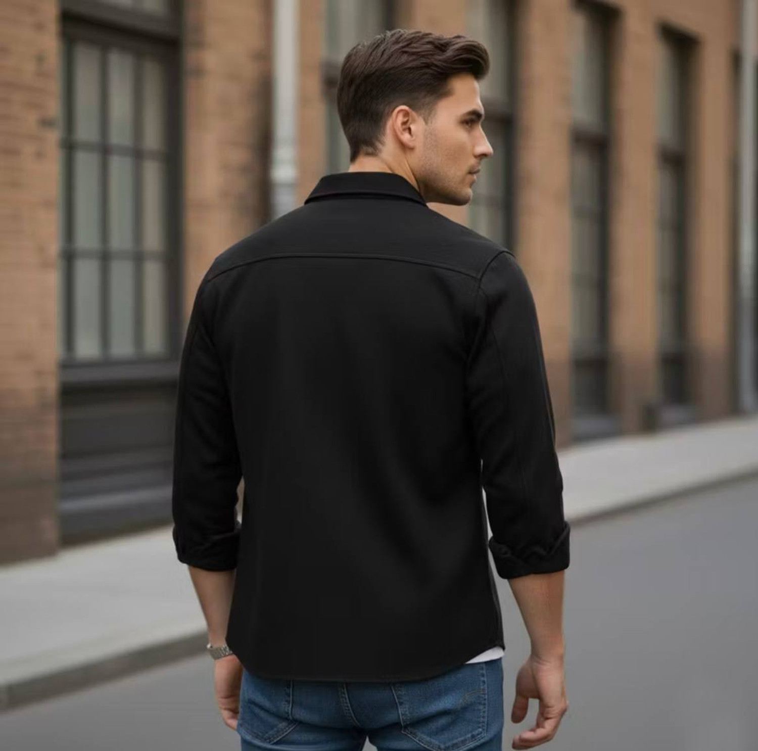 Image of JCOSTA Men Solid Casual Black Shirt