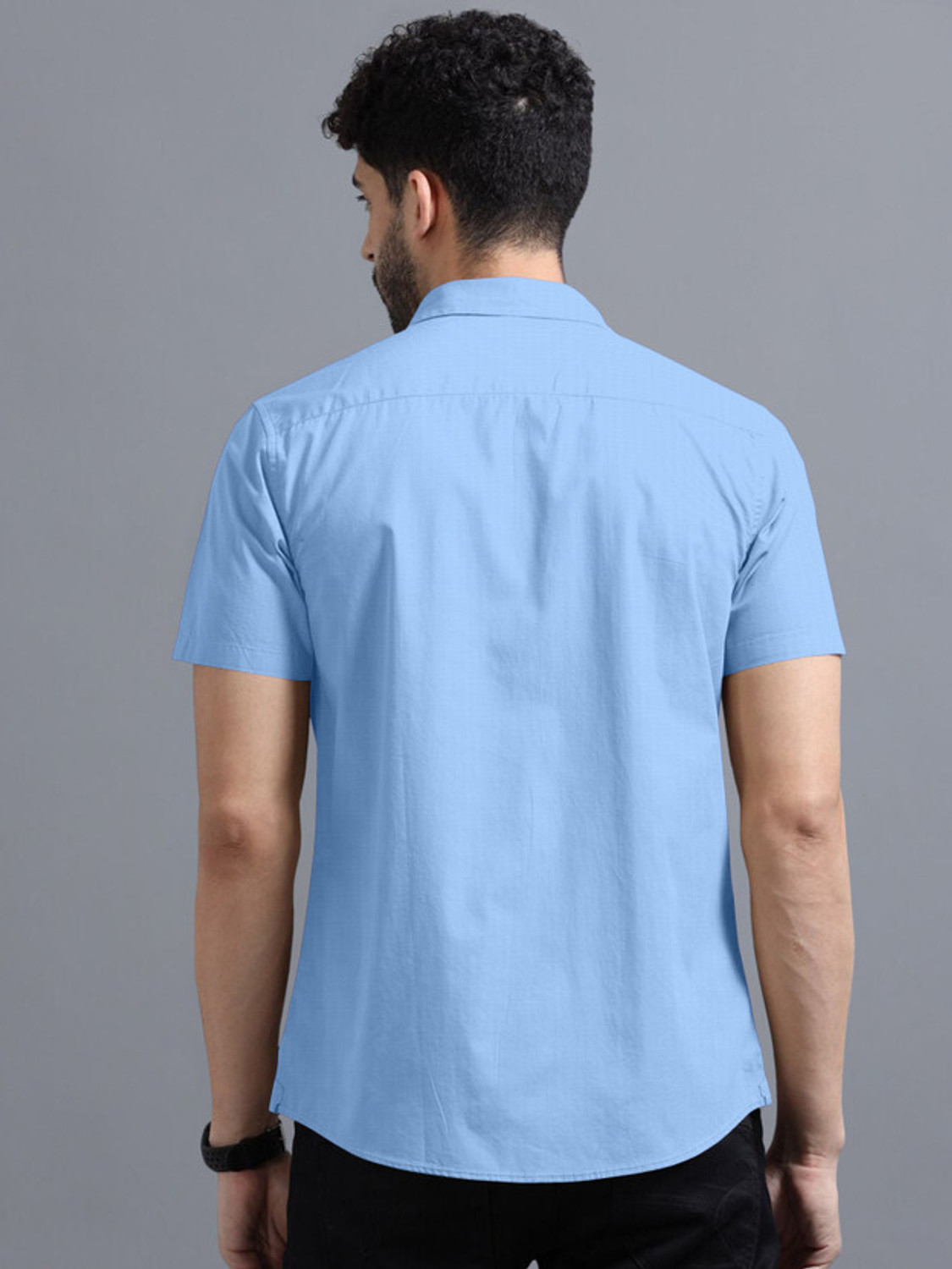 Image of Brown Deer Men Solid Casual Light Blue Shirt