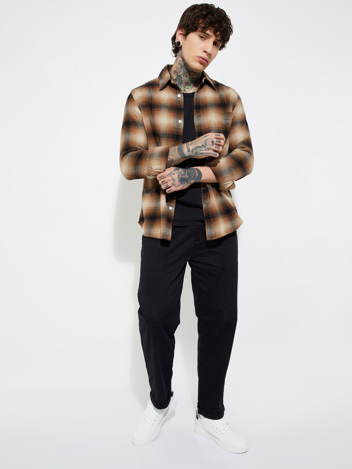 Image of MAX Men Checkered Casual Brown Shirt