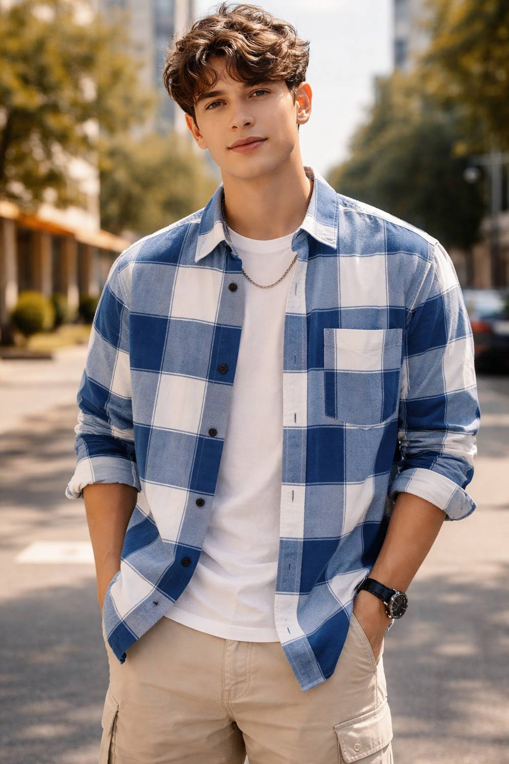 FalconWear Men Checkered Casual Dark Blue Shirt - Image 3