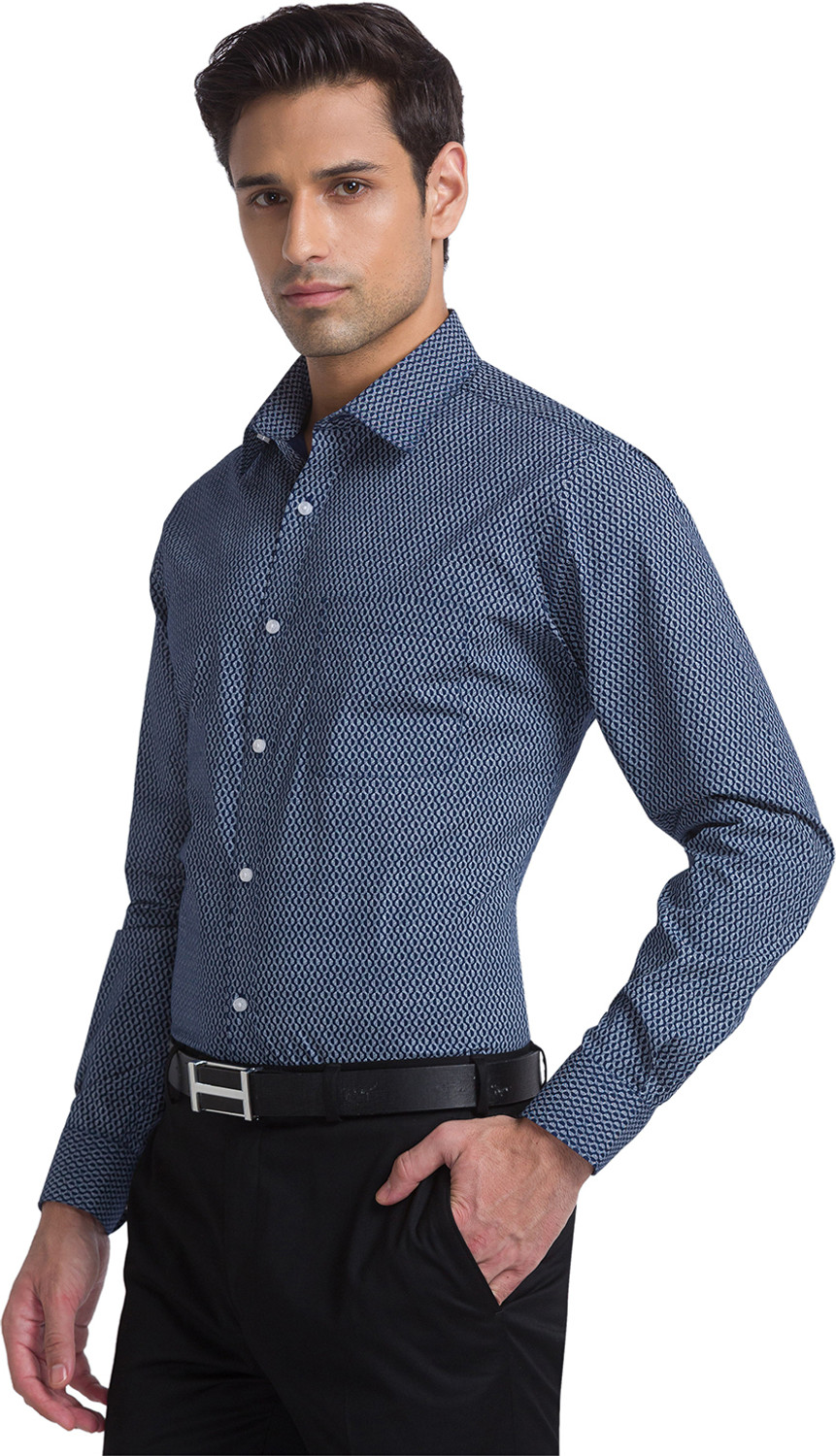 Image of Raymond Men Printed Formal Blue Shirt