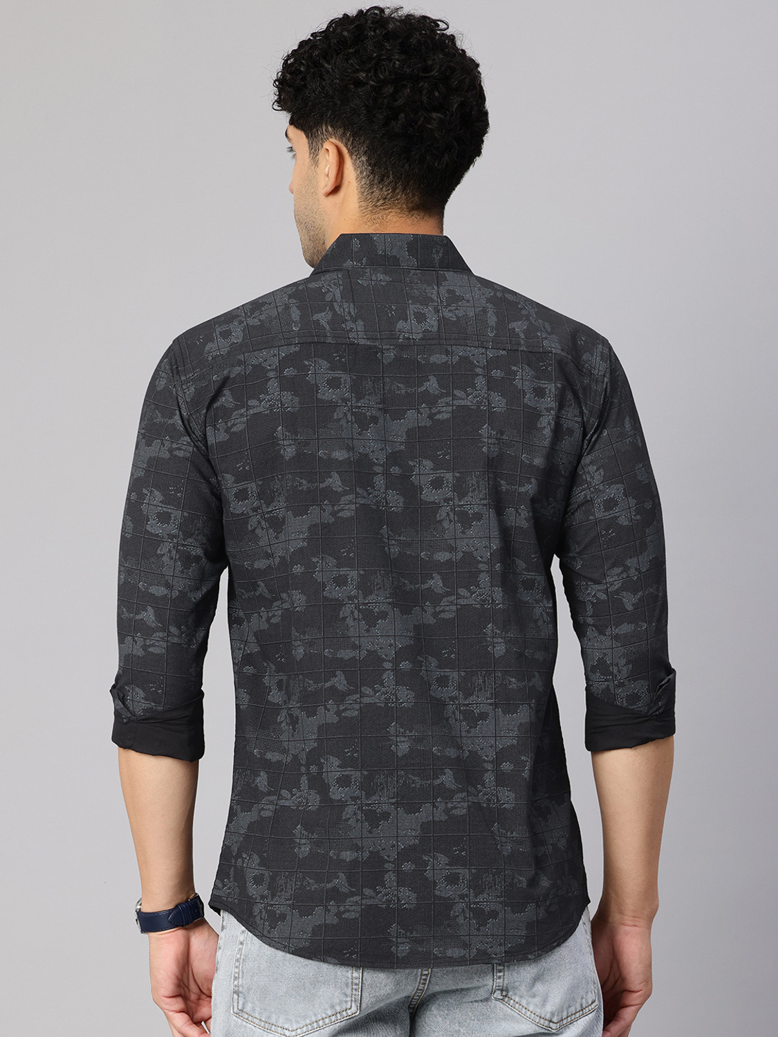 Image of Majestic Man Men Printed, Checkered Casual Black Shirt