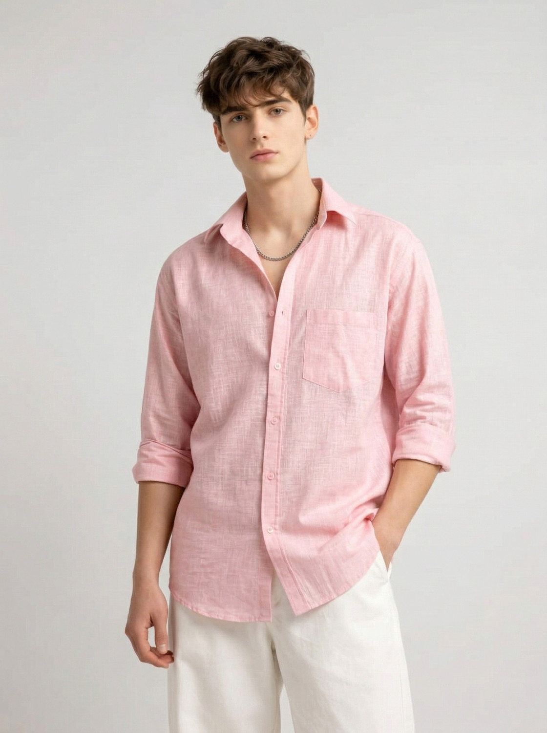Image of Dhakre fashion Men Solid Casual Pink Shirt