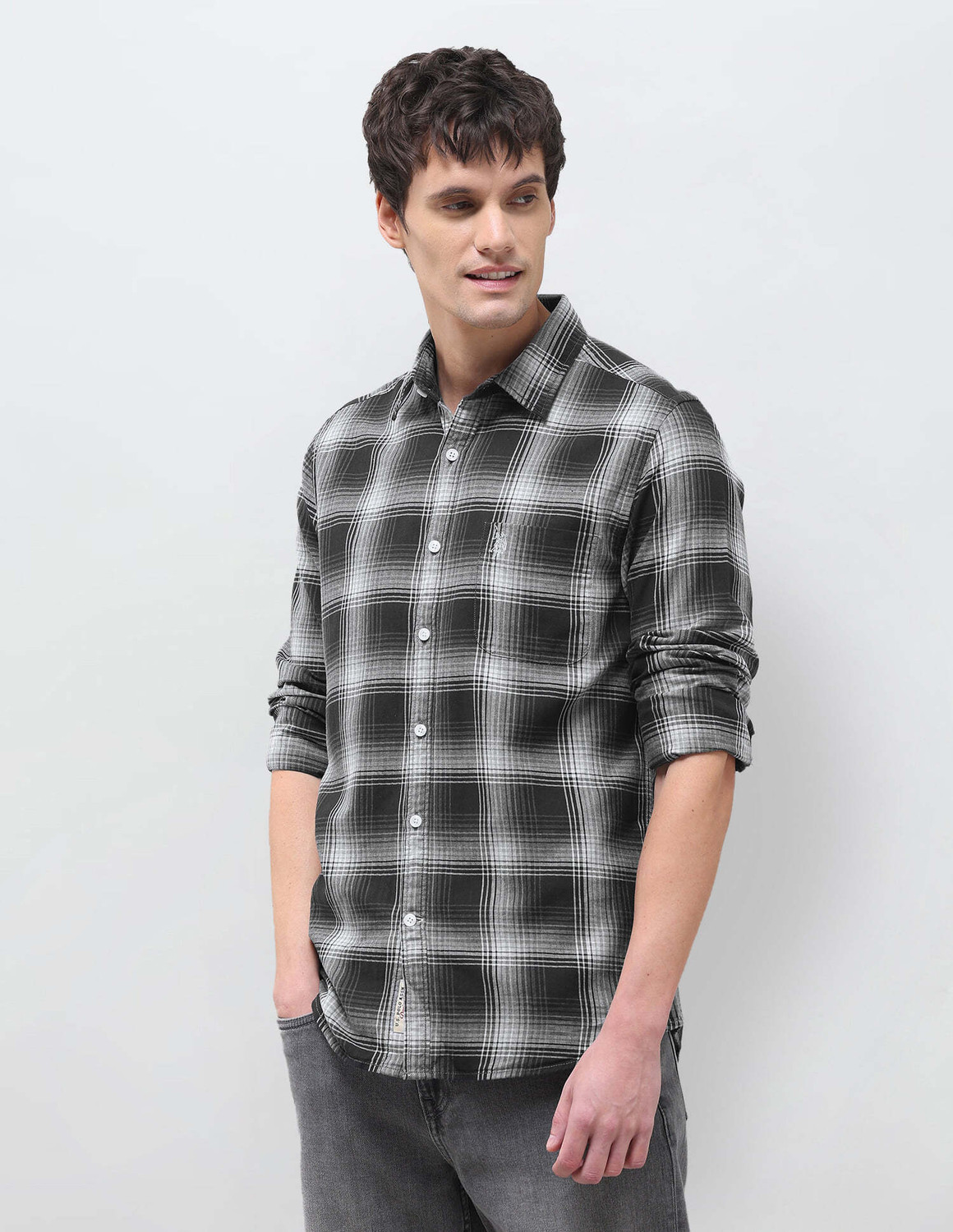 Image of U.S. Polo Assn. Denim Co. Men Regular Fit Solid Cut Away Collar Casual Shirt