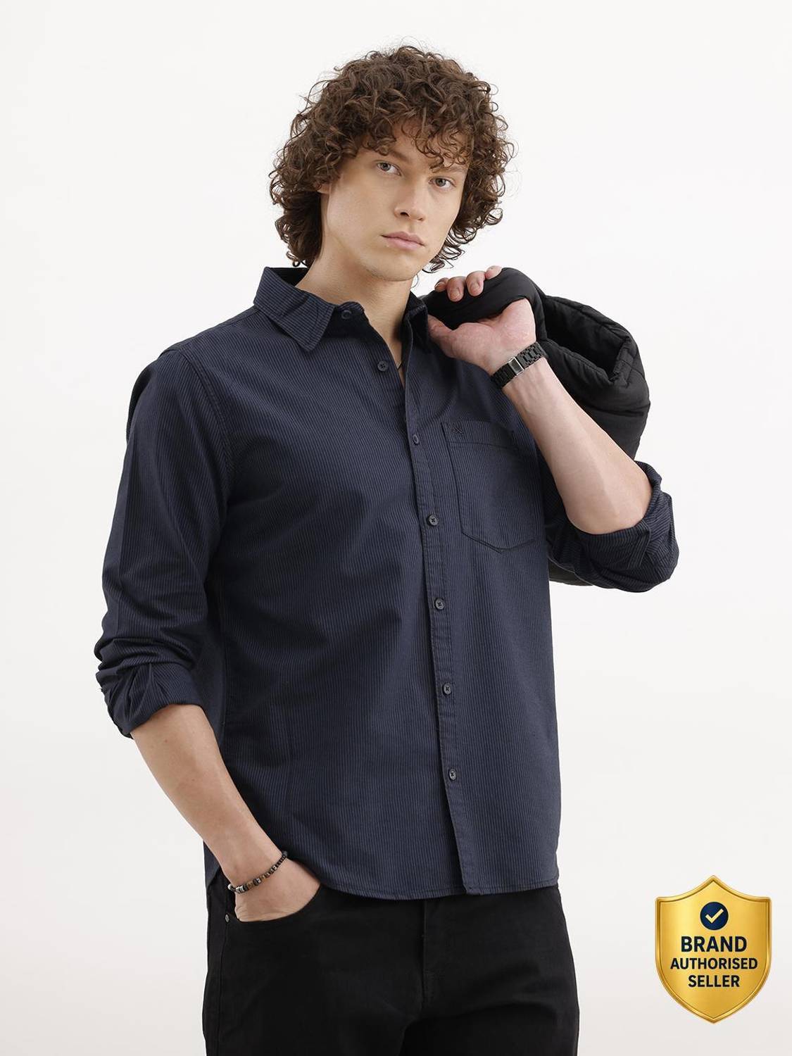 WROGN Men Striped Casual Blue Shirt