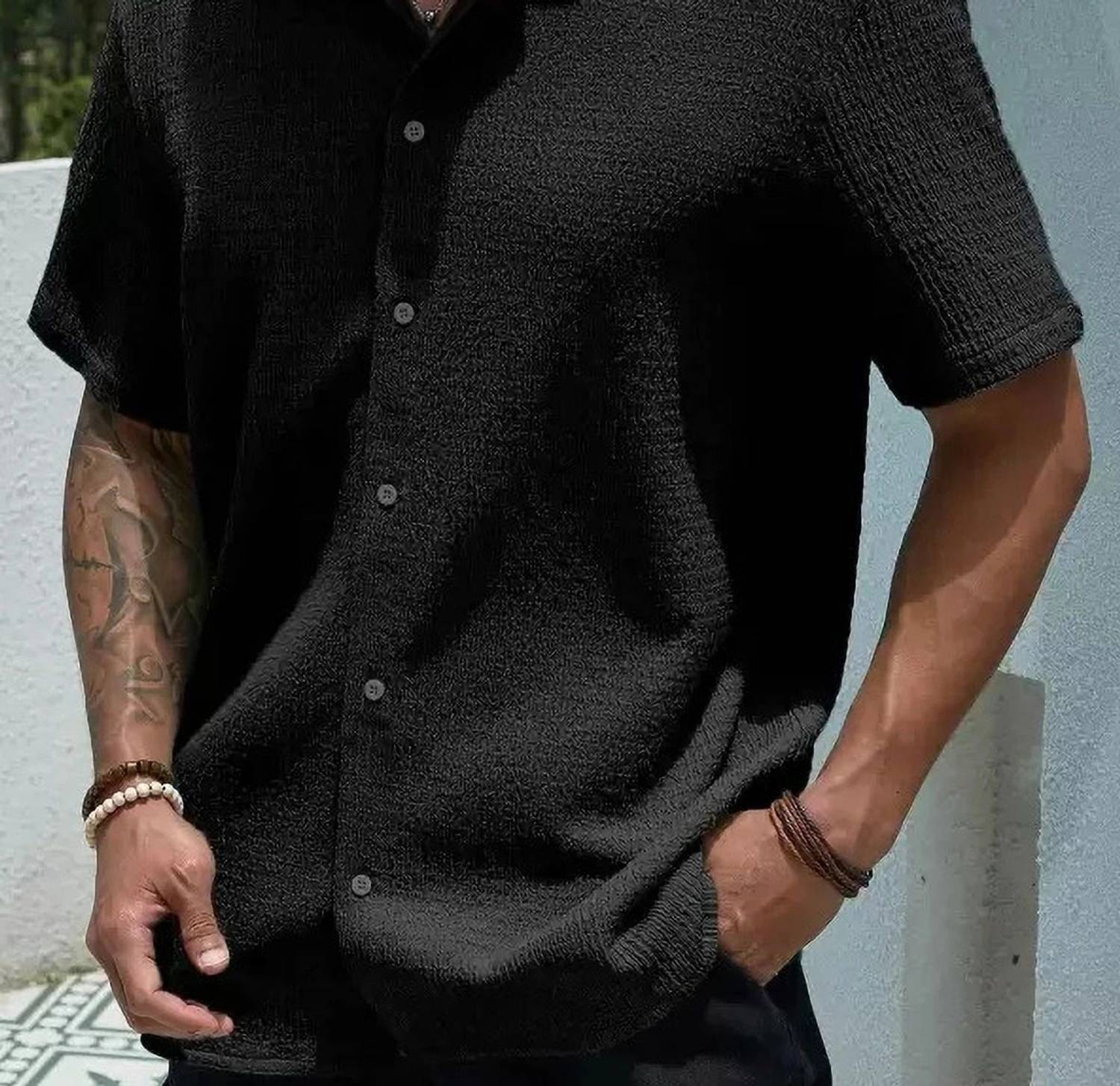 COMBRAIDED Men Solid Casual Black, White Shirt - Image 3