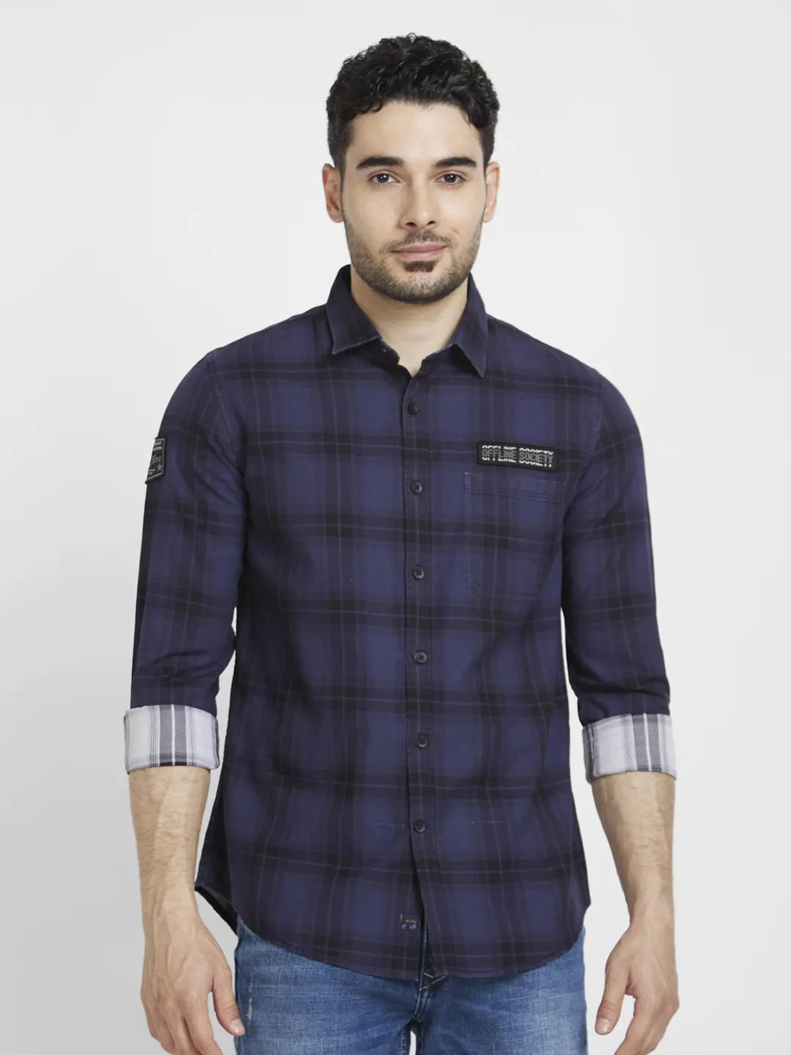 Spykar Men Checkered Casual Blue Shirt