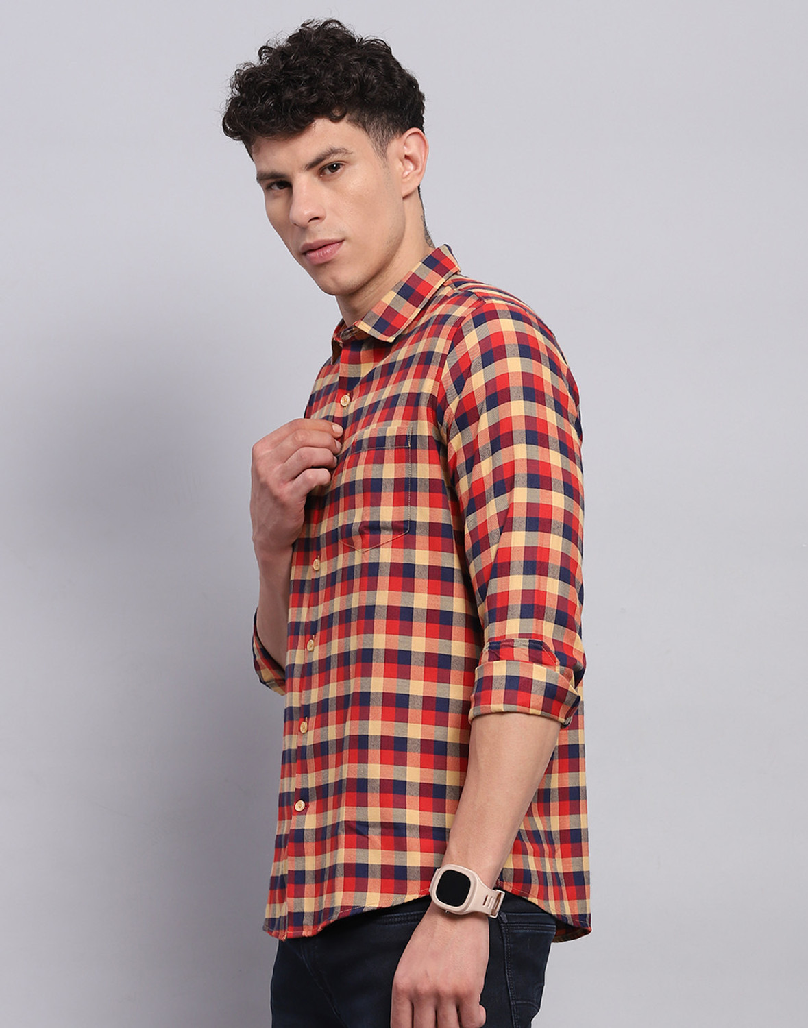 Image of MONTE CARLO Men Checkered Casual Red Shirt