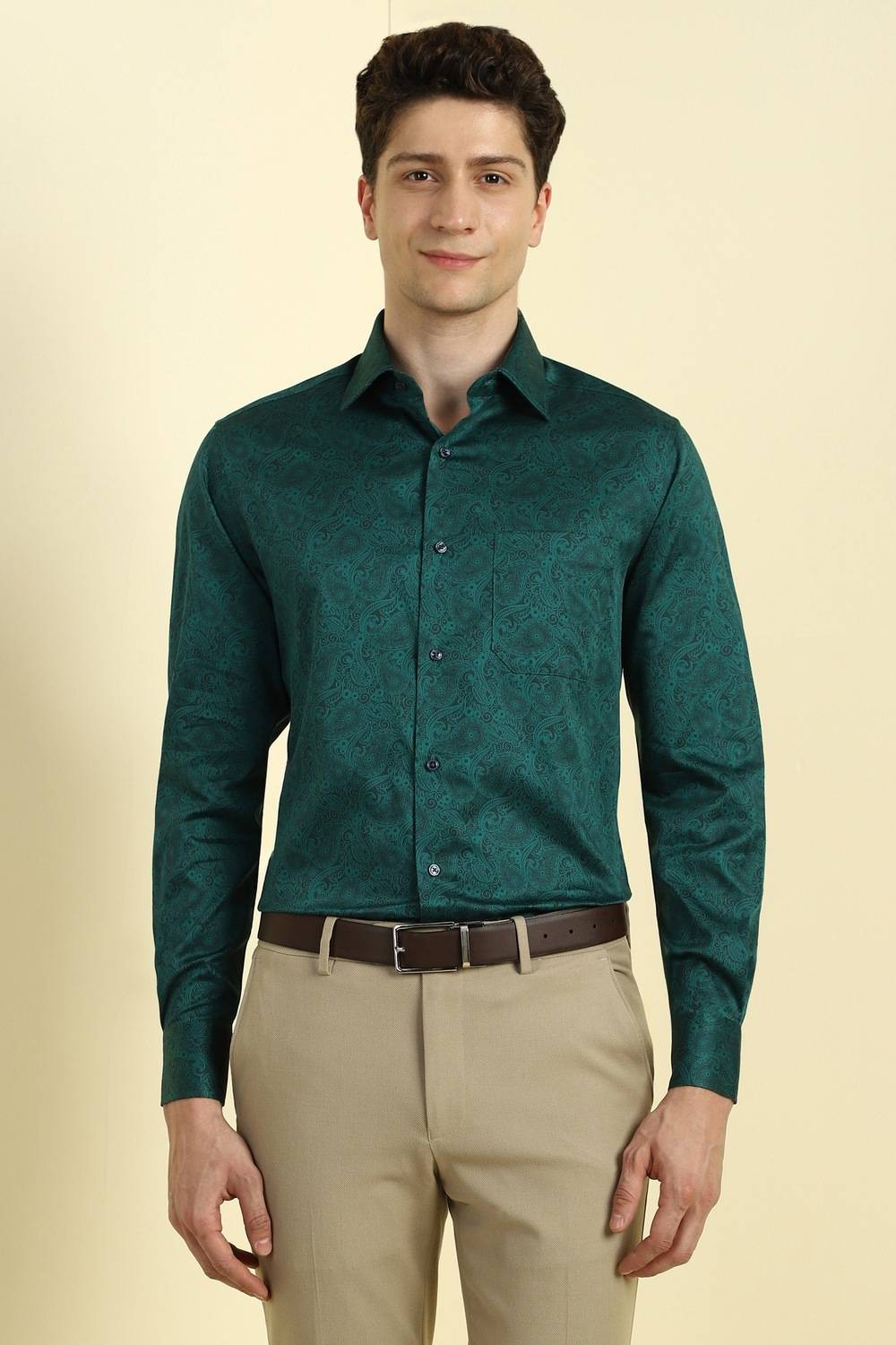 Allen Solly Men Printed Formal Green Shirt