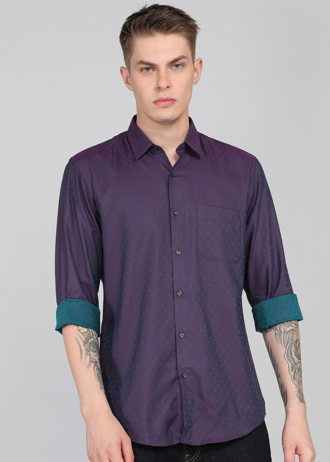 Image of PETER ENGLAND Men Checkered Casual Purple Shirt