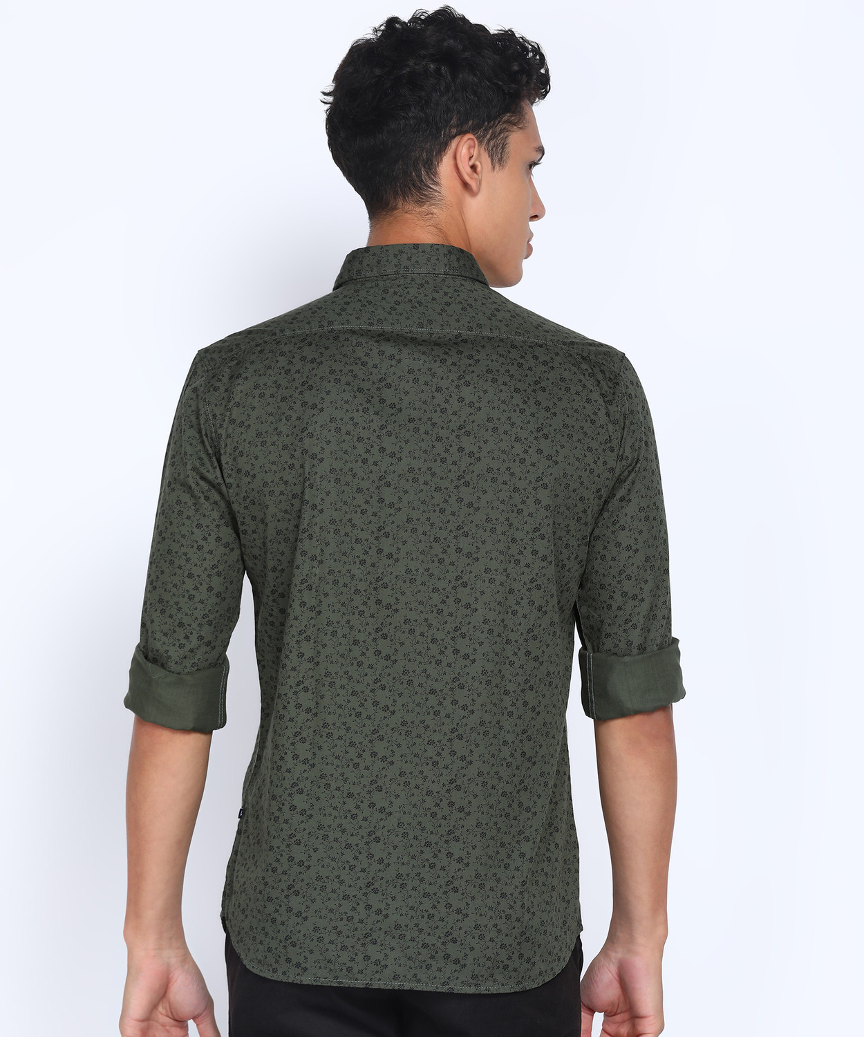 Image of PARX Men Floral Print Casual Dark Green Shirt