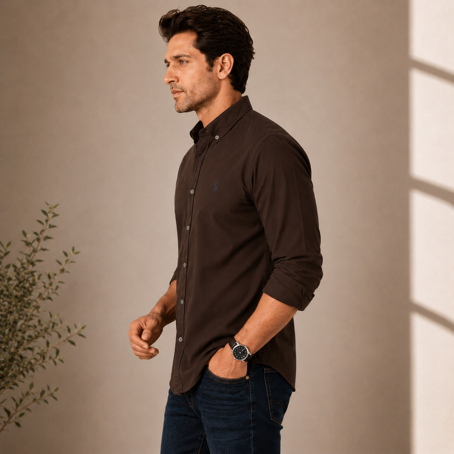Image of TPJ Mart Men Solid Casual Brown Shirt
