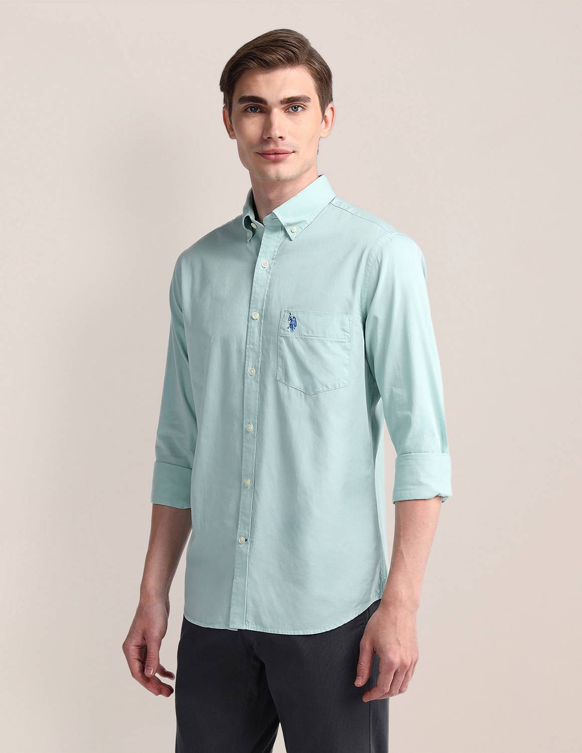 U.S. POLO ASSN. Men Solid Blue Shirt - Image 3