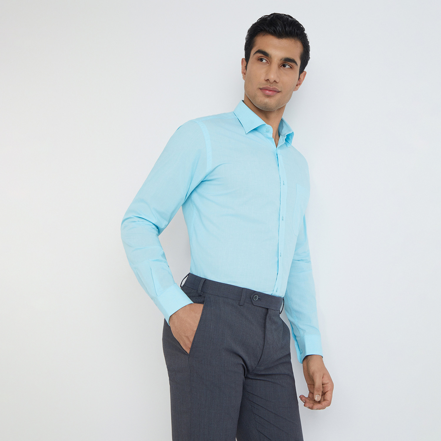Image of Raymond Men Solid Formal Blue Shirt